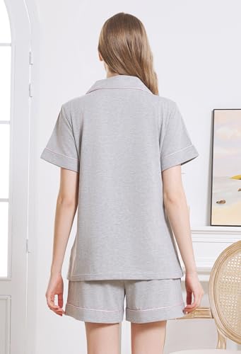 Image of HEARTNICE Pajamas for Women, Button Down Pajama Shorts Set Summer Solid Pjs Sets
