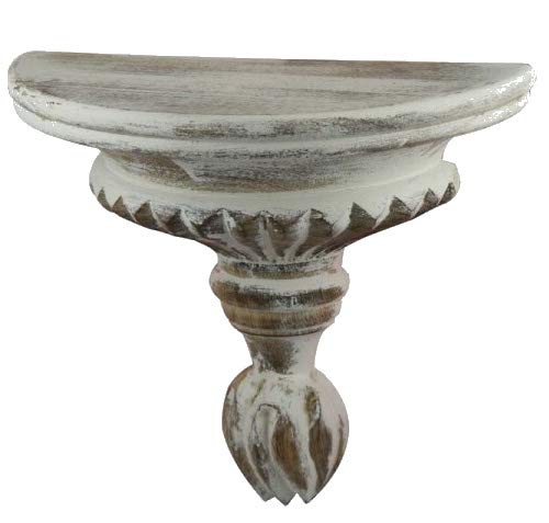 Étagère Demi Rond sculptée à galons Blanc Antique en bois patiné