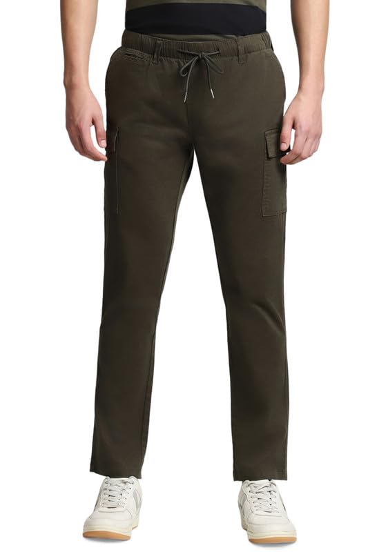 Image of Dennis Lingo Men's Cotton Lycra Full Length Solid Slim Fit Cargo Trousers