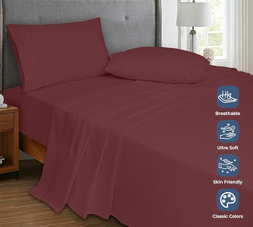 Image of Royale Linens 100% Organic Cotton Full Flat Sheet Only - Super Soft - Percale Top Sheets - Full Flat Sheet Sold Separately - Breathable, Cool & Crisp Sheets Only (81 inch x 96 inch, Red)