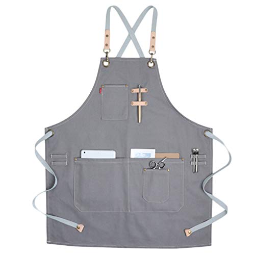 UPKOCH Delantal de Trabajo de Lona Delantal de barbero Delantal de Cocina para Hombres con Bolsillo y Anillo Colgante