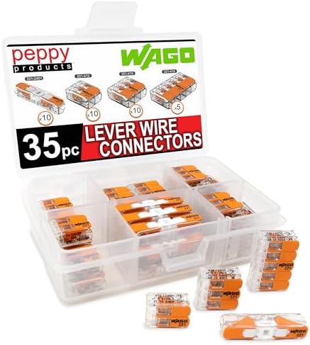 WAGO 221 Lever Nuts 35pc Compact Splicing Wire Connector Assortment with Case. Includes 221-2401, 221-412, 221-413, 221-415