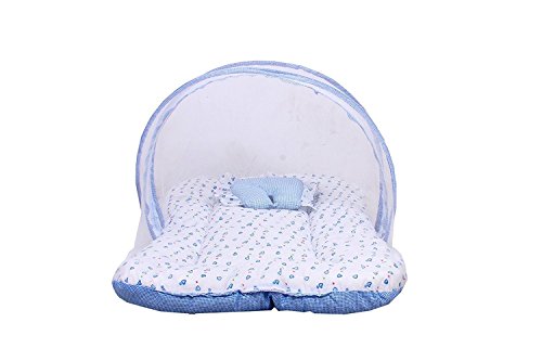 Image of Infantbond Baby Cotton Mattress with Net Bedding Set with Pillow (Blue, 0-6 Months)