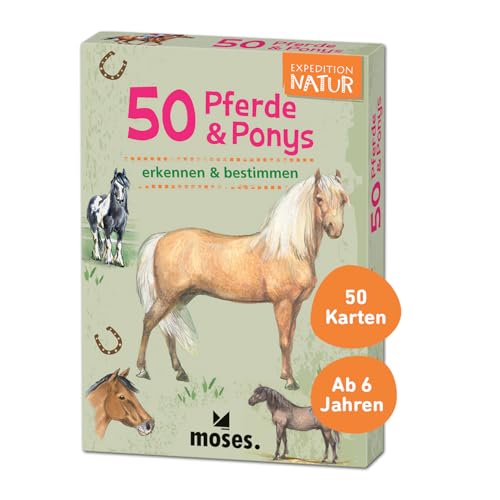 moses. 9744 Expedition Natur 50 Pferde und Ponys| Bestimmungskarten im Set | Mit spannenden Quizfragen, White, Large