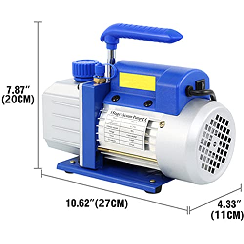 Bomba de Vacío de 4CFM 1/3HP para Aire Acondicionado y Refrigeración, Kit con Manómetro, Ideal para Sistemas R410A, R134A, R22 (Azul y Blanco) miniatura 7