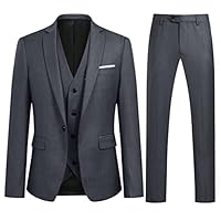 Sliktaa Anzug Herren 3-Teillig mit Muster Hochzeit Party Schalkragen Formell Business Smoking Blazer und Hose Grau 3XL