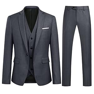 Sliktaa Mens Suits 3 Pieces Formal Notched Lapel One Button Blazer Trousers and Waistcoat