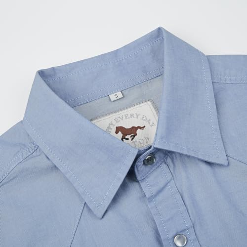 Men's Denim Western Cowboy Pearl Snap Long Sleeve Casual Button Down Up Work Shirts3