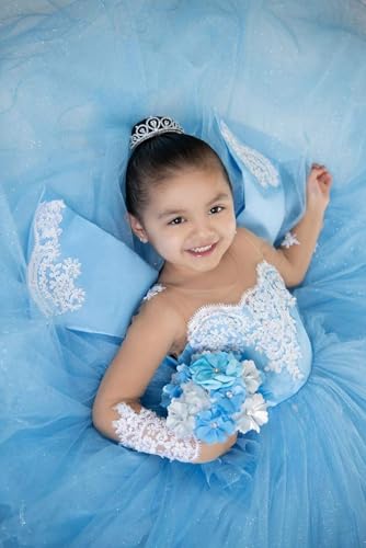 Light Blue Flower Girl Dress for Wedding Applique Long Sleeves Kids Prom Ball Gowns for Birthday Party3