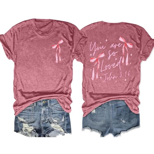 LHBNK Christian Tshirt for Womens Christian Bow Shirt Religious Faith Tshirts You are So Loved Shirt Tops by LHBNK - Used condition - US$16.35