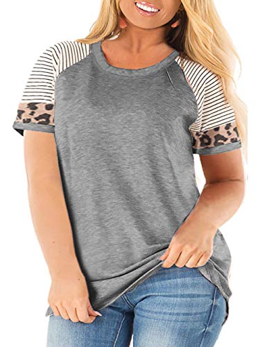 Womens Plus Size Tops Raglan Short Sleeve T Shirts Casual Blouses Light Grey 3X 24W