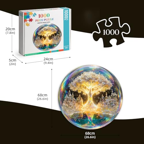 Rompecabezas redondo de 1000 piezas para adultos - Árbol de la Vida de Cristal | Diámetro 26.6 pulgadas, alivio del estrés y desafío cognitivo, regalo ideal de atención plena, juego familiar, decoración artística de pared miniatura 4