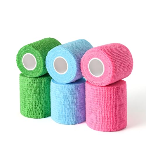 WePet Pet Wrap, Self-Adhesive, Only Sticks to Itself, Non-Woven Tape for Dog Legs, Paws, Wounds, First Aid Cohesive Gauze for Horse, Cat, Bird, Animal, 6 Rolls, 2 Inch, Solid Color B