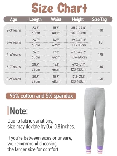 GroYolan Leggings femininas de algodão macio para crianças, comprimento até o tornozelo, calça fofa