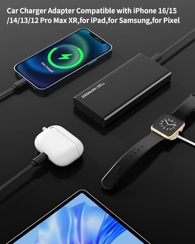 BERTHALESS Retractable Car Charger, 4 in 1 Fast Charging Car Charger with USB-C & USB-A, Compatible with iPhone 17/16/15/14/13/12/11,Galaxy,Pixel,Car Accessories Gifts for Fathers Day,Husband,Men,Dad - 3