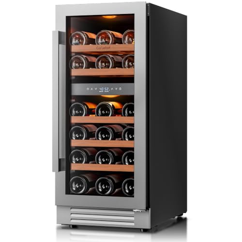 Image of Ca'Lefort 15 Inch Wine Fridge, 28 Bottle Dual Zone Wine Cooler | 40-65F Touch Control, Dual-Pane Glass Door, Adjustable Shelves, 3 Color LED, Built-In or Under Counter for Home Bar Kitchen