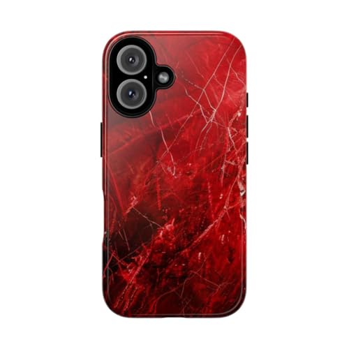Coque iPhone 16 marbre rouge et protection rigide brillante
