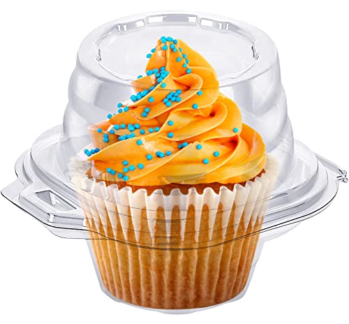 HIMETSUYA Cupcake Boxes Individual Cupcake Containers, 50 Packs Regular Single Cupcake Holder High Topping for Muffins, Thicker Stackable Plastic Cupcake Carrier for Party (50 pack)