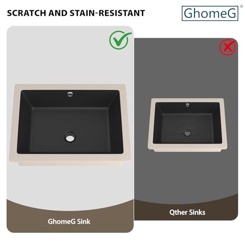 GHOMEG Undermount Bathroom Sink 22 x 16 Inch Black Vessel Sink Rectangular by GHOMEG - Used condition - Image 6