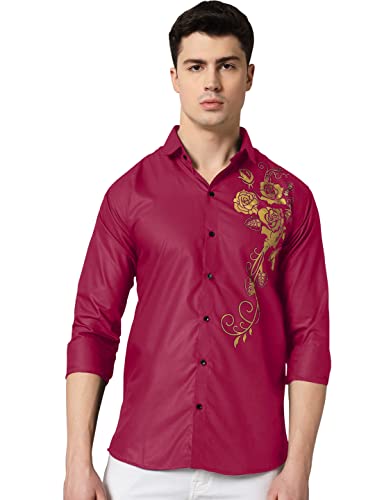 Image of Zombom Men's Regular Fit Cotton Blend Printed Spread Collar Full Sleeve Casual Shirt