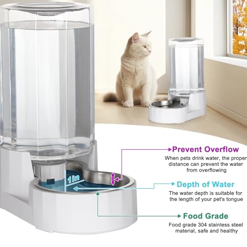 RIZZARI Automatic 3L Gravity Pet Water Dispenser with Stainless Steel Bowls, 100% BPA-Free,Safe and Large Capacity, Suitable for Small and Medium-Sized Cats and Dogs (3L Without Filter)