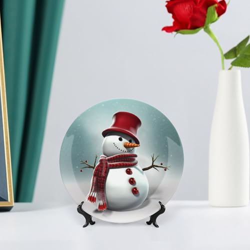 Plato decorativo de porcelana blanca muñeco de nieve 6 pulgadas miniatura 6