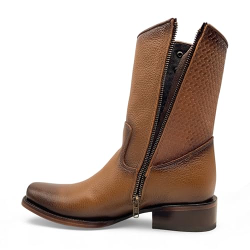 Men’s Genuine Leather Midcalf Western Cowboy Boot, With Side Zipper, Square Toe3