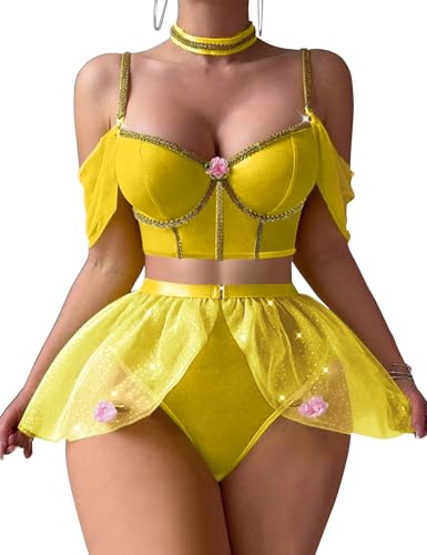 Mixxmix Lingerie Sets for Women Sexy Princess Lingerie Cosplay Costume Outfit Halloween Lingerie Yellow M
