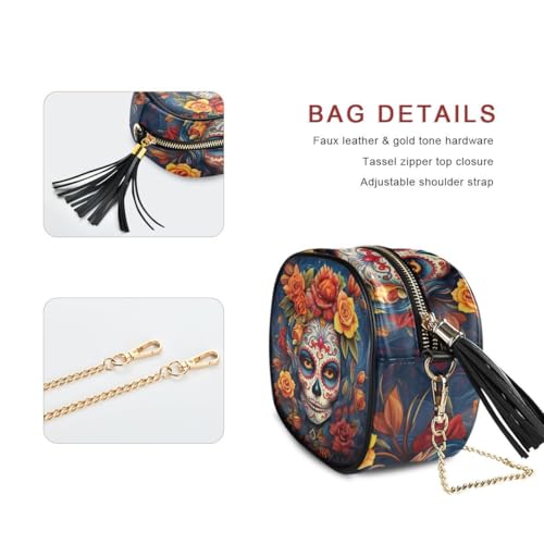 Image of ALAZA Women's Dia Muertos Mexican Day Of The Dead Girl Sugar Skull PU Leather Crossbody Bag Shoulder Purse with Tassel