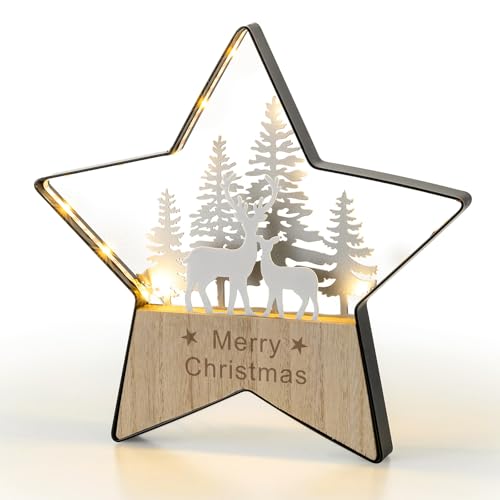 Staymoment Weihnachtsstern Holz Deko Weihnachten: LED Beleuchtet Stern...