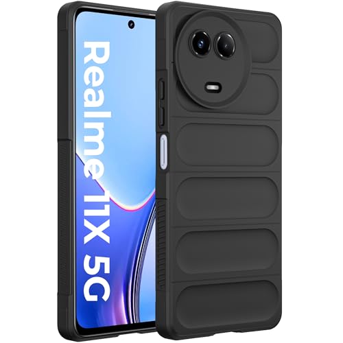 Image of A rtistque Back Cover Case for Realme 11 / 11X 5G / C67 5G / Narzo 60X 5G | with Inner Fabric | Stylish AirBag Case | Liquid Stripe Silicone | Anti Slip Grip | Realme 11 Back Cover - Black