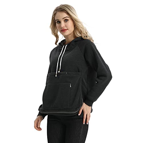 Cat Dog Carrier Hoodie Big Pet Pouch Sweatshirt Puppy Kitten Holder Carrier Pullover Top Kangaroo Unisex Hoodies (Adult, Medium, Dark Grey) #TOP1