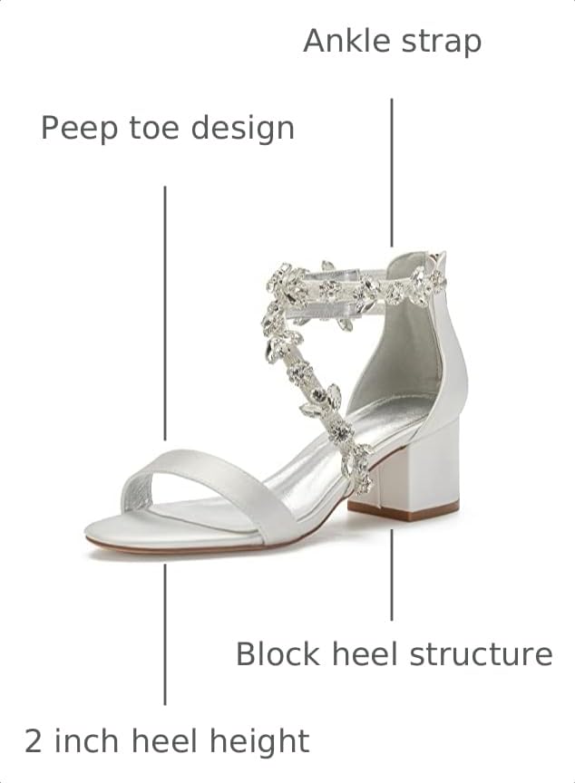 Image of Anna's Bridal Women's Low Block Heel Sandals Chunky Ankle Strap Crystal Wedding Dress Shoes Low Heel Comfortable Pump Sandals