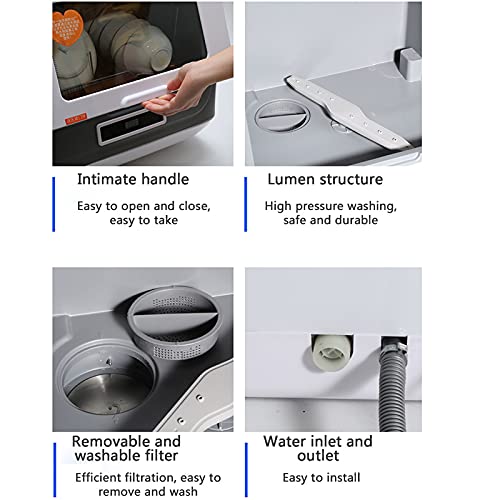 1200W Tafelblad Vaatwasser Vrijstaande Draagbare Mini-Vaatwasser Met 6 Plaatsinstellingen 75 ℃ Hoge Temperatuur LED-Display 5 Wasfuncties Energie-Efficiënt,Wit - Afbeelding 8