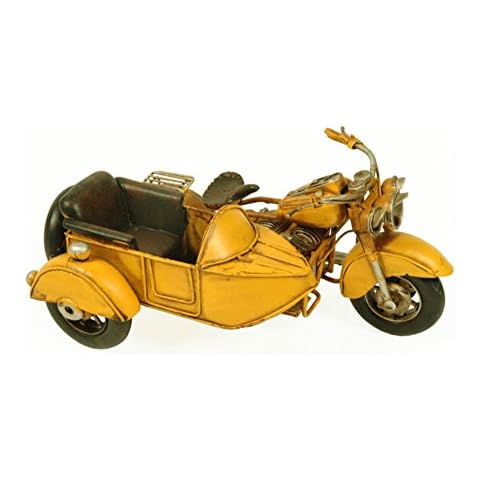 CAPRILO Figura Decorativa de Metal Moto con Sidecar Amarilla Cover