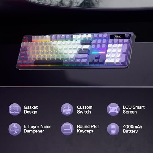 Image of Redragon K762 Wireless Gasket Gaming Keyboard w /Hype Screen & Knob, 104 Keys Mechanical Keyboard, Easy-Control 1.14'' TFT Info Display, 5-Layer Noise Dampening, Round PBT Keycaps, Mint Mambo Switch