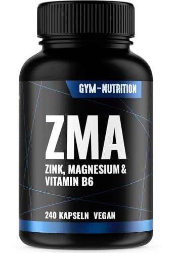 ZMA Kapseln hochdosiert - 240 Kapseln - Magnesium + Zink + Vitamin B6 - Mit 3 Magnesiumverbindungen -vegan & produziert in Deutschland