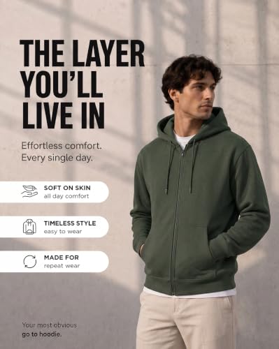 Image of Nobero Classic Zipper Hoodie for Men | Zip Up Hoodies for Men | Regular Fit | Full Zip Closure | Drawstring Hood | Zipped Hooded Sweatshirt | Cotton Rich Zipper Fleece Hoodie