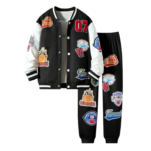Boys 2 Pieces Sweatsuit Outfits Letter Graphic Bomber Varsity Jacket and Jogger Sweatpants Tracksuit Set for Boy 7-14Y