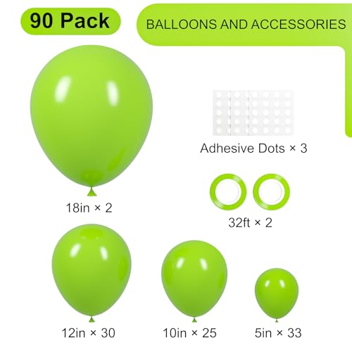 Image of Voircoloria 90pack Lime Green Balloons Different Size 18 /12 /10 /5 Inch Lime Green Balloon Garland Arch Kit for Graduation, Wedding, Birthday, Christmas, Baby Shower, Anniversary Party Decorations