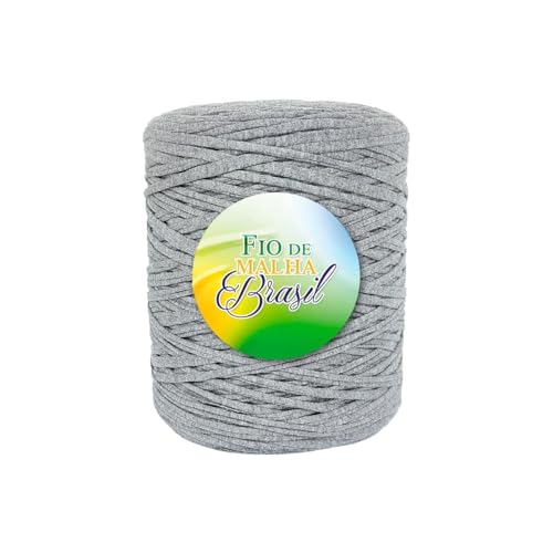 Fio de Malha Brasil, 1Kg, Cores Variadas, Lycra, para Crochê, Bolsa, Tapete (Tons de Cinza Mescla)