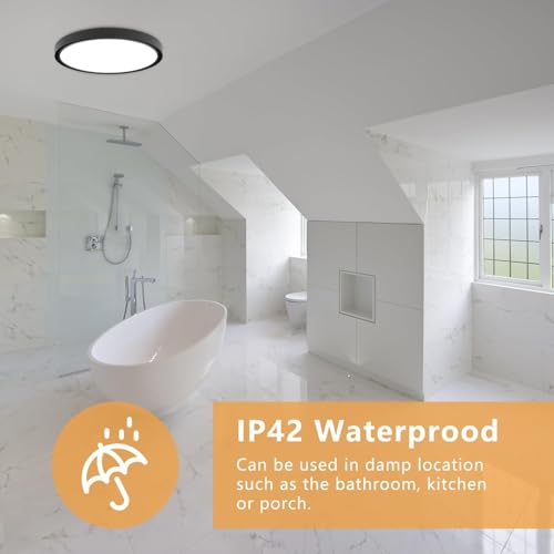 20 Inch LED Flush Mount Ceiling Light, 40W, 4350LM, 3000K/4000K/6000K CCT Selectable Super Slim Round Flat Panel Light for Living Room, Kitchen, Black 2PK by OFFIY - Image 5