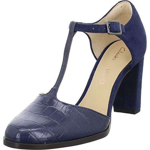 Clarks Kaylin85 Tbar, Scarpe con Chiusura a T, Donna, Blu (Navy Croc Navy Croc), 39 EU