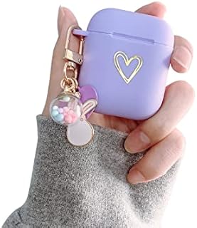 Ownest Compatible for AirPods Case Gold Heart Pattern Cute Soft TPU with Lucky Ball Keychain Shockproof Cover Case for Girls Woman Airpods 2 &AirPods 1-Purple