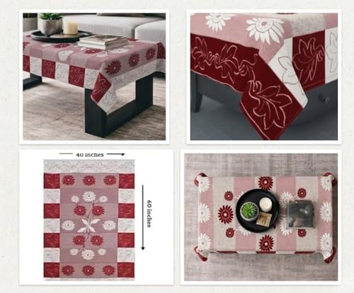 Image of Cotton Net Embroidered Center & Dining Table Cover for 4 Seater | Rectangular 40x60 Inch | Lightweight & Washable Table Cloth | Pack of 1 (Maroon)