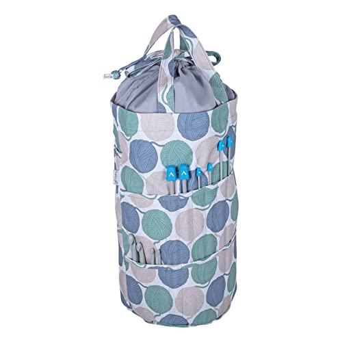Hobby Gift Knitting Bag Drawstring Storage Craft Project Tote-Accessory Hook Needle Pockets, Cotton, Yarn Balls, 15 x 41 x 19.5cm