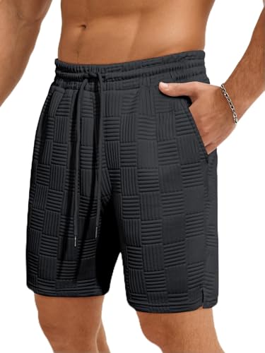 JMIERR Kurze Hosen Herren Einfarbig Textured Shorts Herren Sommer Stretch Elastische Taille mit Taschen S-3XL(Dunkelgrau M)
