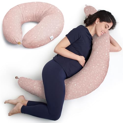 Niimo XXL Pregnancy Pillow & Nursing Pillow - 2022 Double Platinum Winner, 100% Cotton Maternity Pillow Cover, Washable Breast Feeding Pillow Baby Feeding Pillow, Body Pillow Pregnancy Gifts