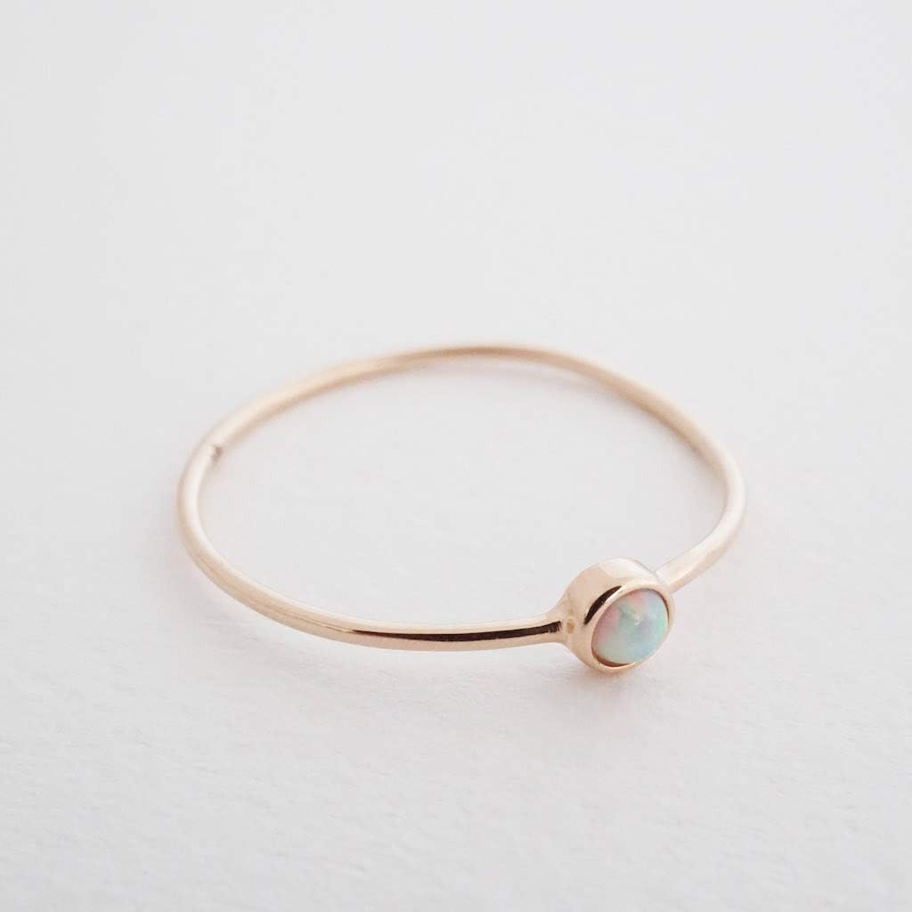 HONEYCAT Opal Solitaire Ring in Solid 14K Gold or 14k Rose Gold (Size 5-9)