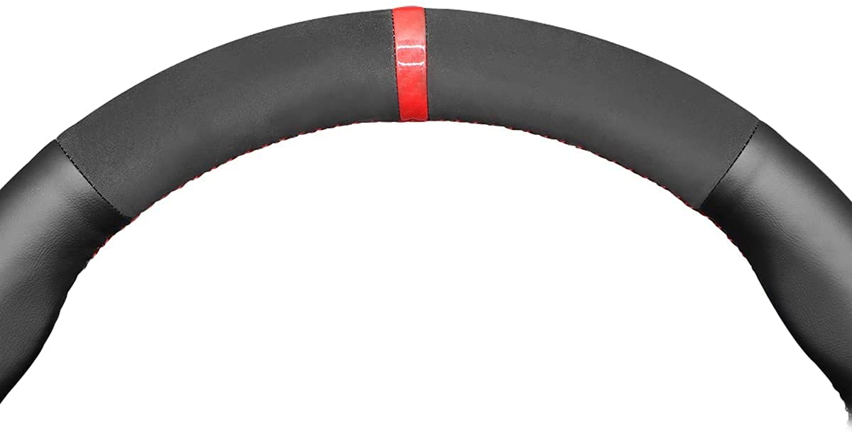 MEWANT - Coprivolante per automobile in pelle in microfibra e pelle scamosciata nera, fai da te, da cucire a mano